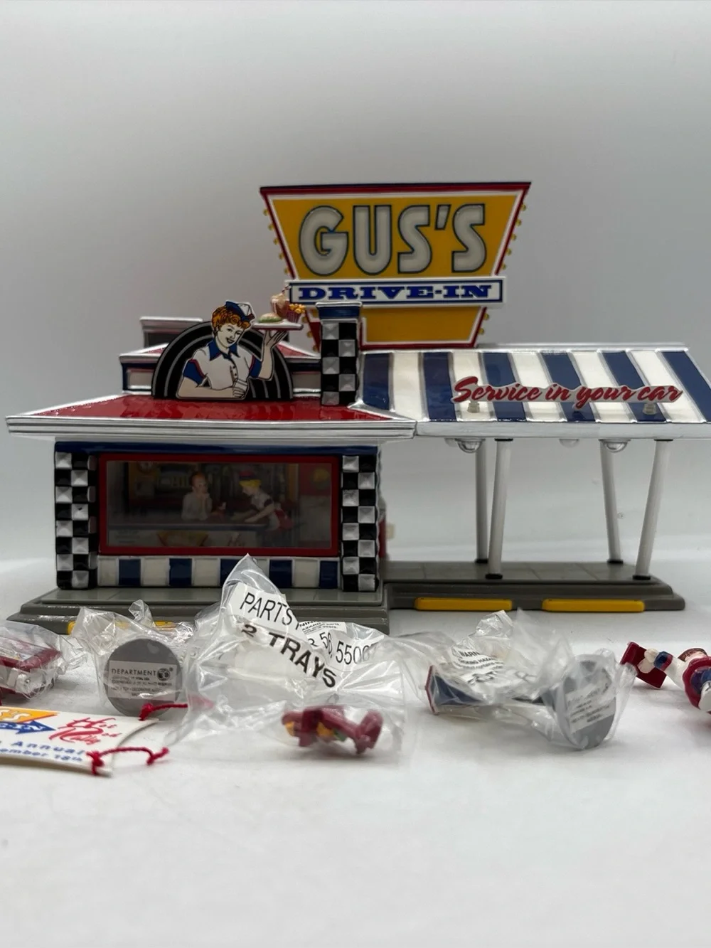 Department 56 2001 Vintage Original Snow Village Gus’s Drive-In Set Of 7 55067